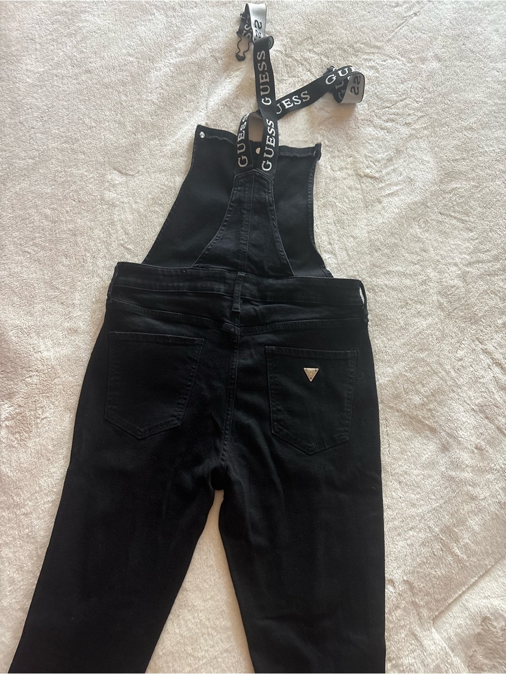 Guess Black Denim Overalls with Logo Straps